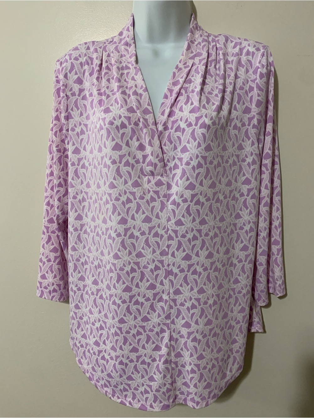 Charter Club Lavender and White Floral V-Neck Top